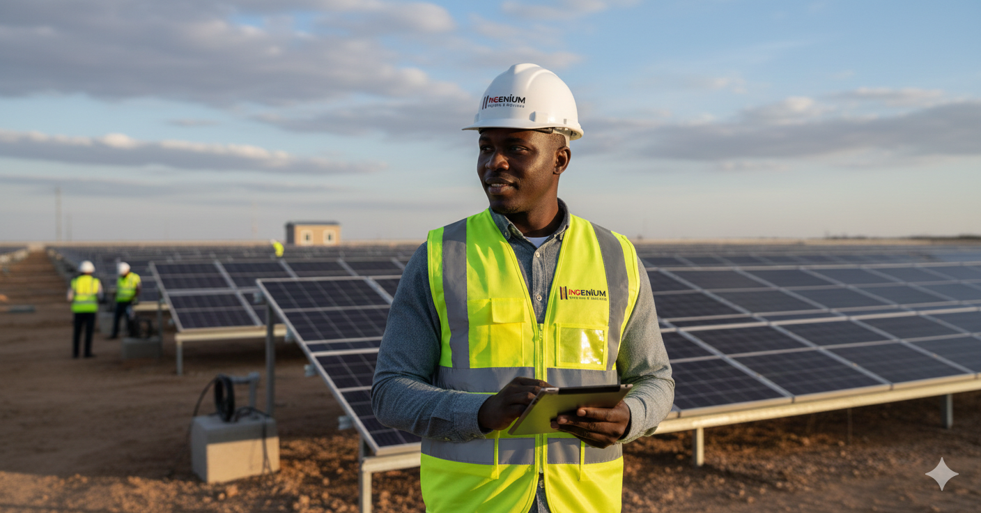 Ingénieur INGENIUM sur un chantier de parc solaire